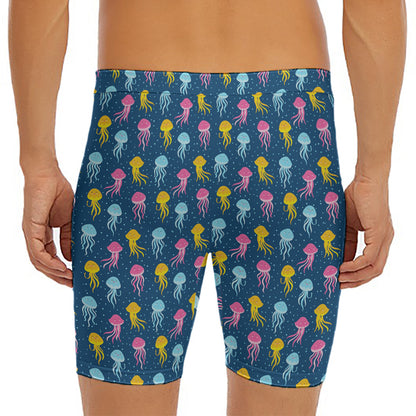 Cute Jellyfish Pattern Print Men's Long Boxer Briefs
