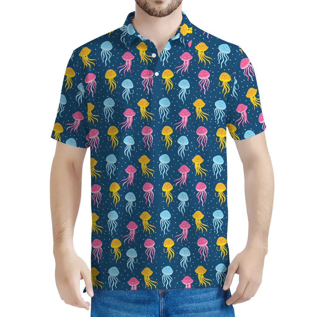 Cute Jellyfish Pattern Print Men's Polo Shirt