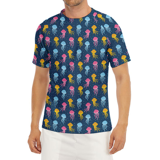 Cute Jellyfish Pattern Print Men's Short Sleeve Rash Guard
