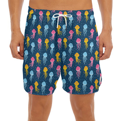 Cute Jellyfish Pattern Print Men's Split Running Shorts