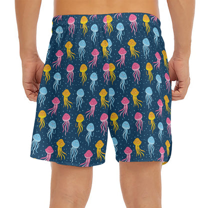 Cute Jellyfish Pattern Print Men's Split Running Shorts