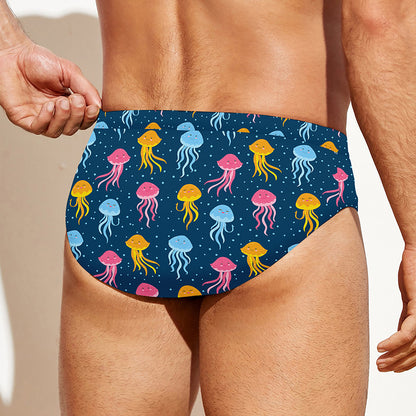 Cute Jellyfish Pattern Print Men's Swim Briefs