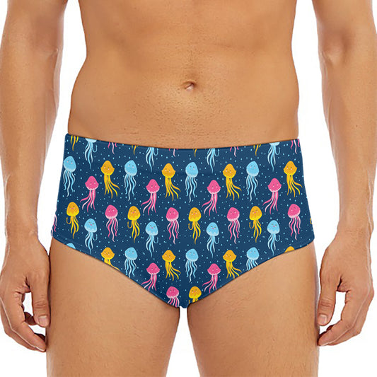 Cute Jellyfish Pattern Print Men's Triangle Swim Briefs