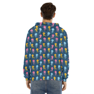 Cute Jellyfish Pattern Print Men's Velvet Pullover Hoodie