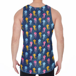 Cute Jellyfish Pattern Print Men's Velvet Tank Top