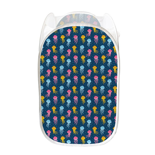 Cute Jellyfish Pattern Print Mesh Laundry Hamper