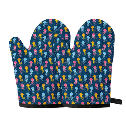 Cute Jellyfish Pattern Print Oven Mitts