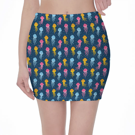 Cute Jellyfish Pattern Print Pencil Mini Skirt