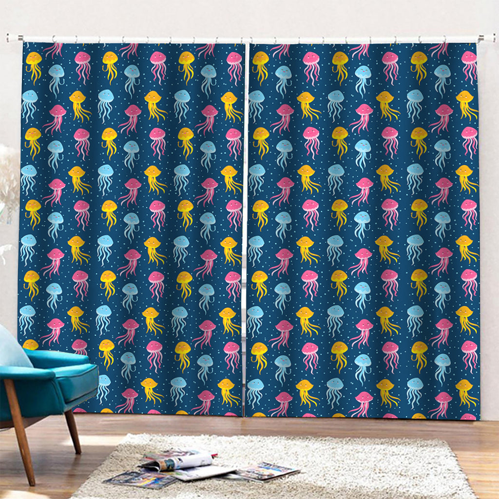 Cute Jellyfish Pattern Print Pencil Pleat Curtains