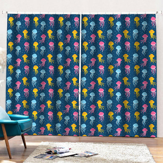 Cute Jellyfish Pattern Print Pencil Pleat Curtains