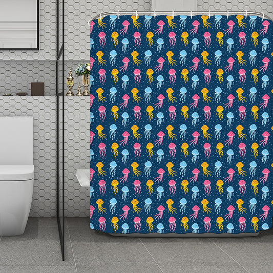 Cute Jellyfish Pattern Print Polyester Shower Curtain