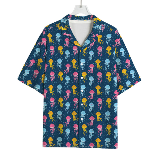 Cute Jellyfish Pattern Print Rayon Hawaiian Shirt