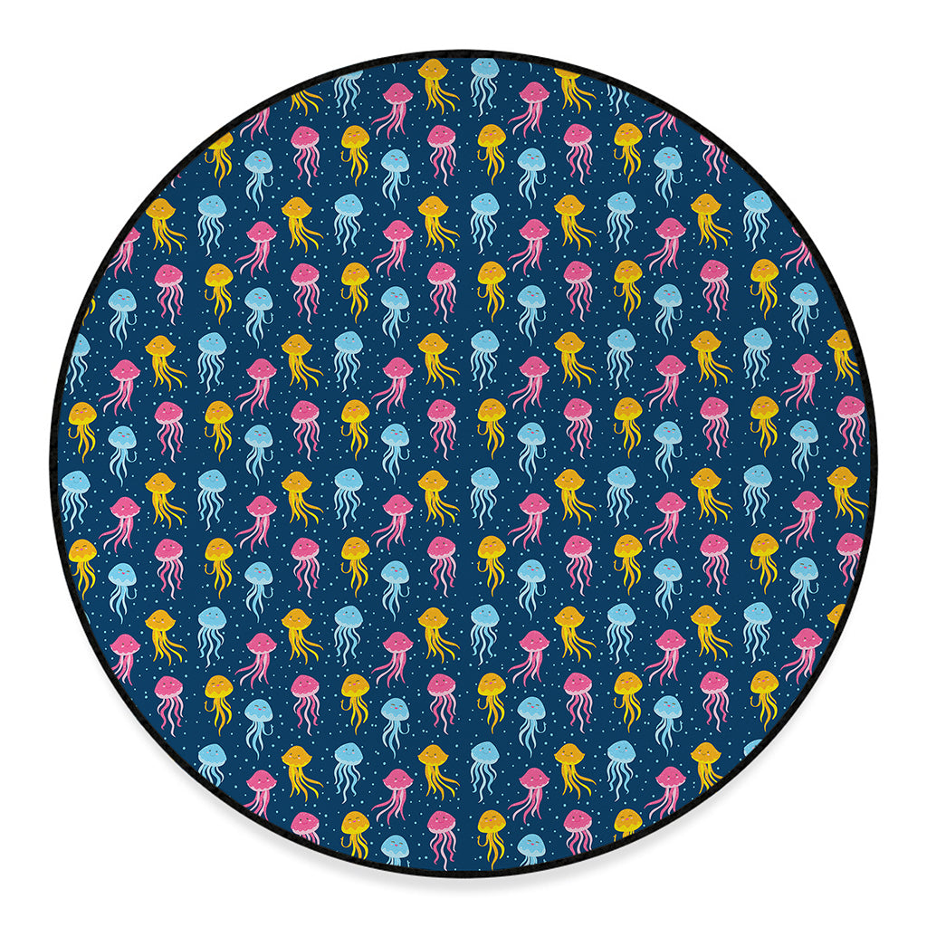 Cute Jellyfish Pattern Print Round Floor Mat