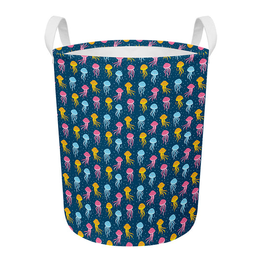 Cute Jellyfish Pattern Print Round Laundry Basket