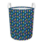 Cute Jellyfish Pattern Print Round Laundry Basket