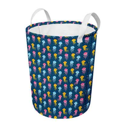 Cute Jellyfish Pattern Print Round Laundry Basket