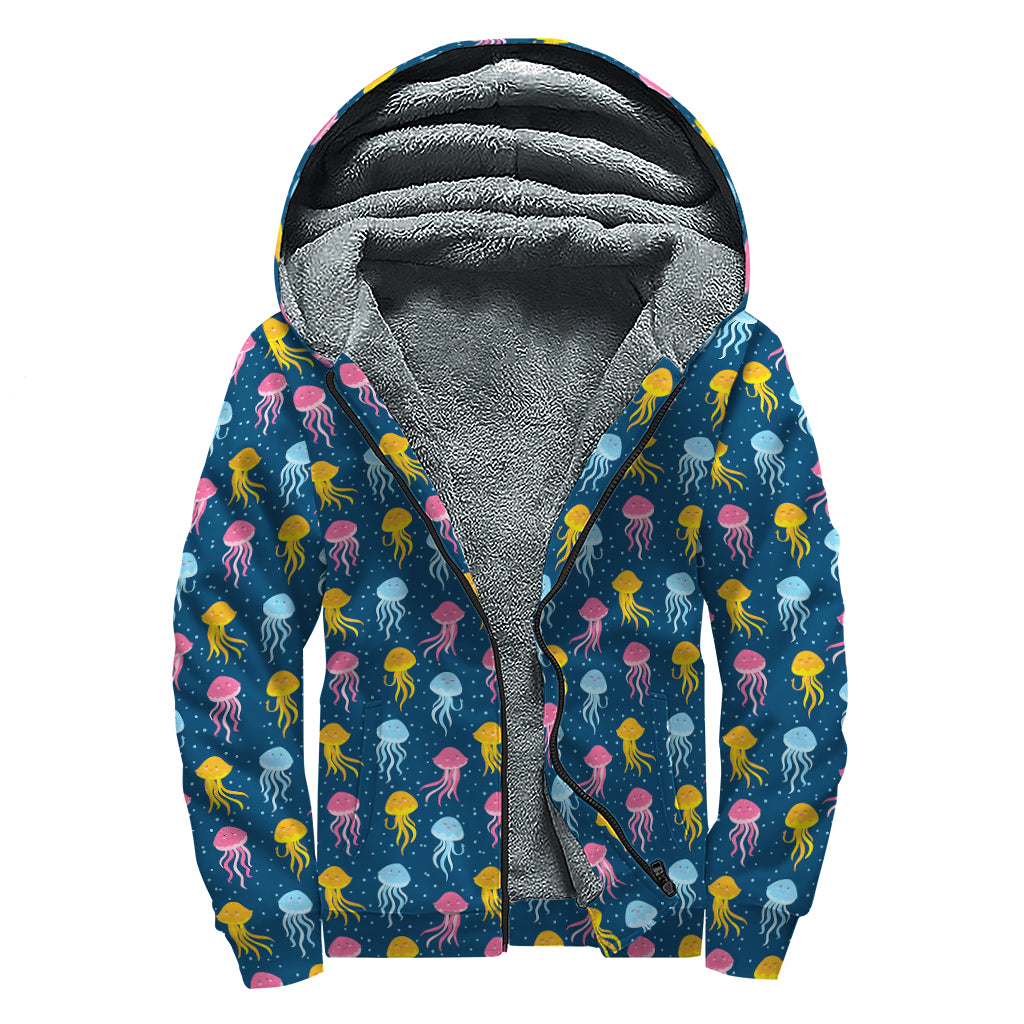 Cute Jellyfish Pattern Print Sherpa Lined Zip Up Hoodie