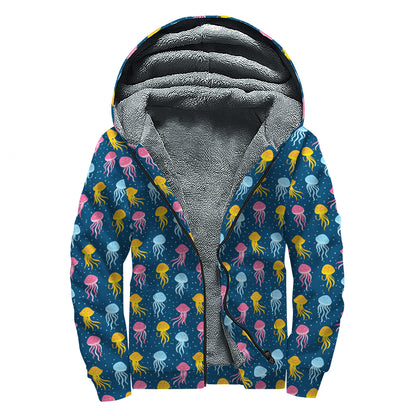 Cute Jellyfish Pattern Print Sherpa Lined Zip Up Hoodie