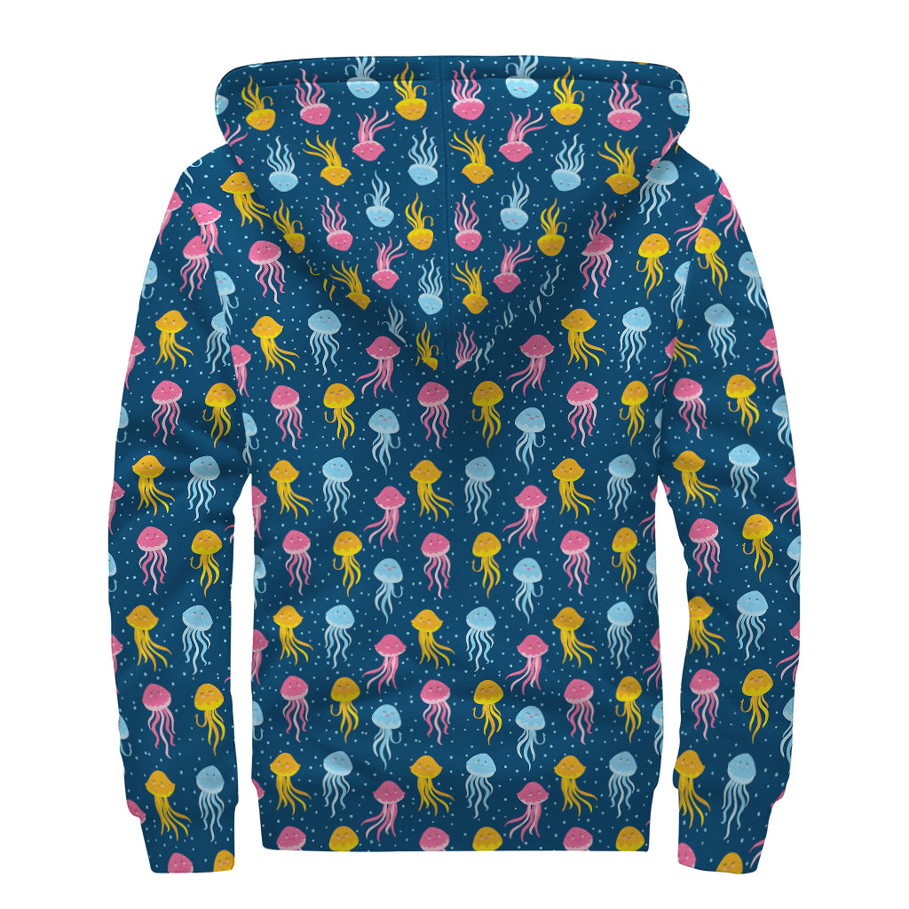 Cute Jellyfish Pattern Print Sherpa Lined Zip Up Hoodie