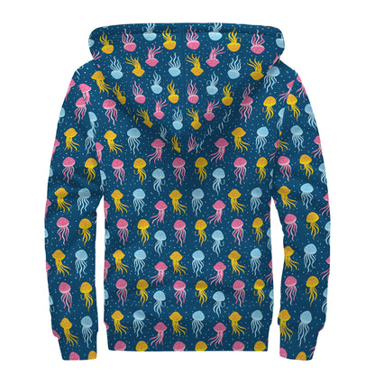 Cute Jellyfish Pattern Print Sherpa Lined Zip Up Hoodie
