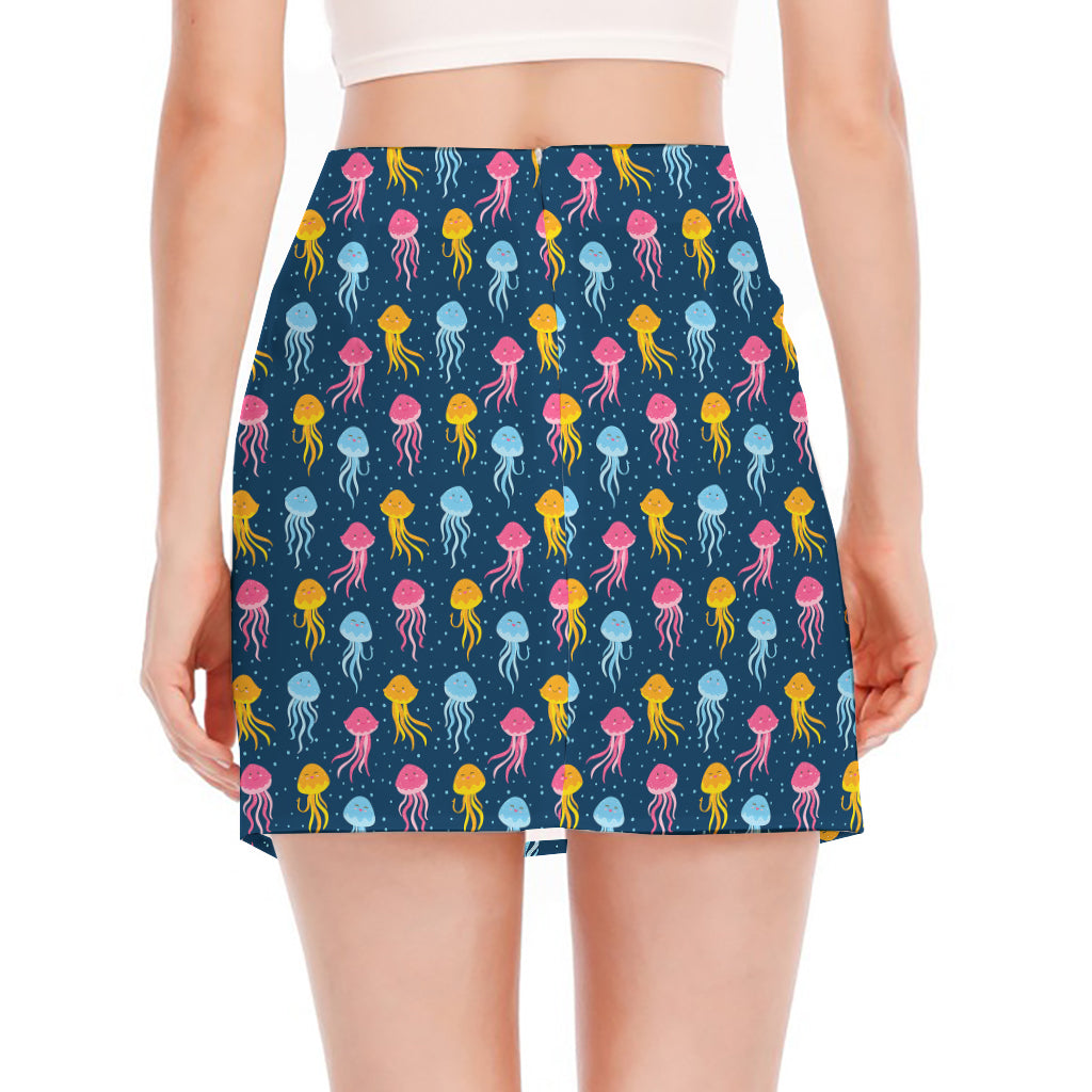 Cute Jellyfish Pattern Print Side Slit Mini Skirt