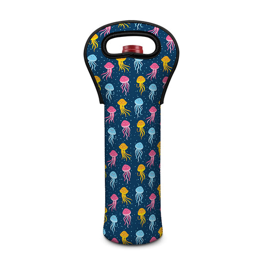Cute Jellyfish Pattern Print Single Neoprene Wine Tote