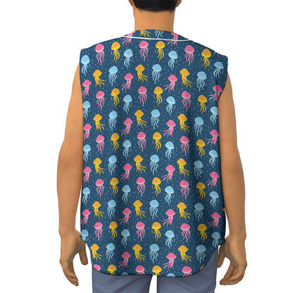 Cute Jellyfish Pattern Print Sleeveless Baseball Jersey