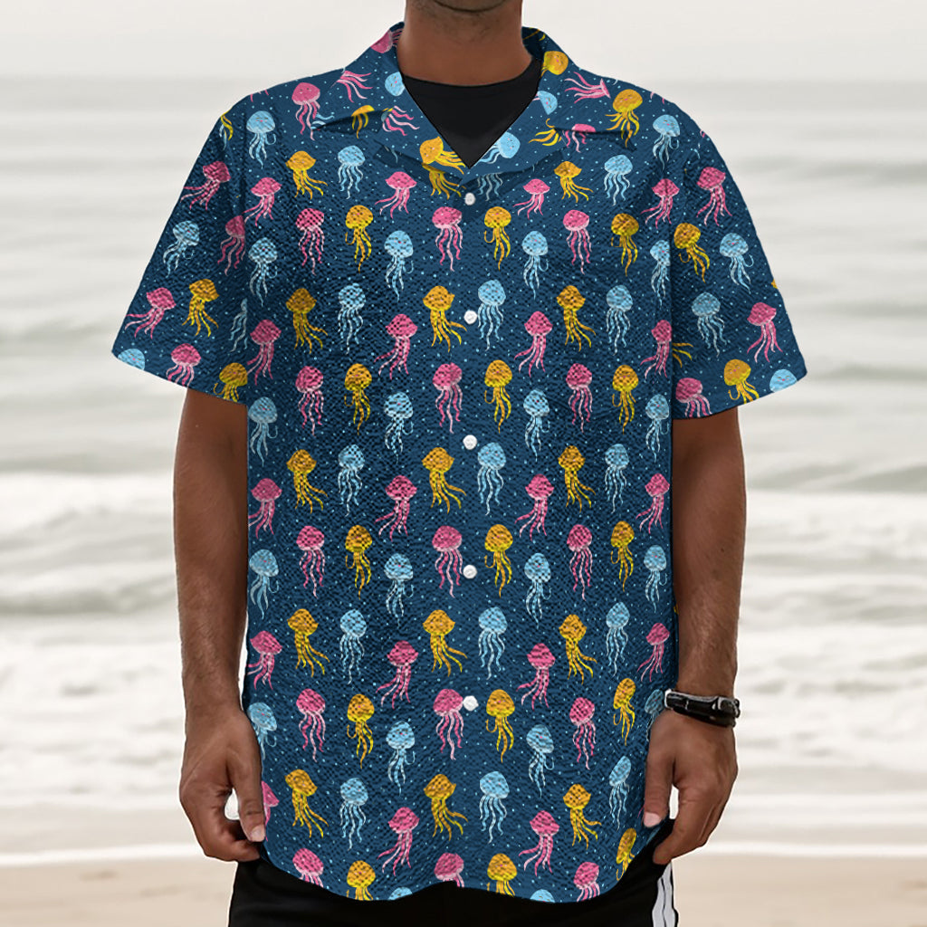 Cute Jellyfish Pattern Print Textured Short Sleeve Shirt