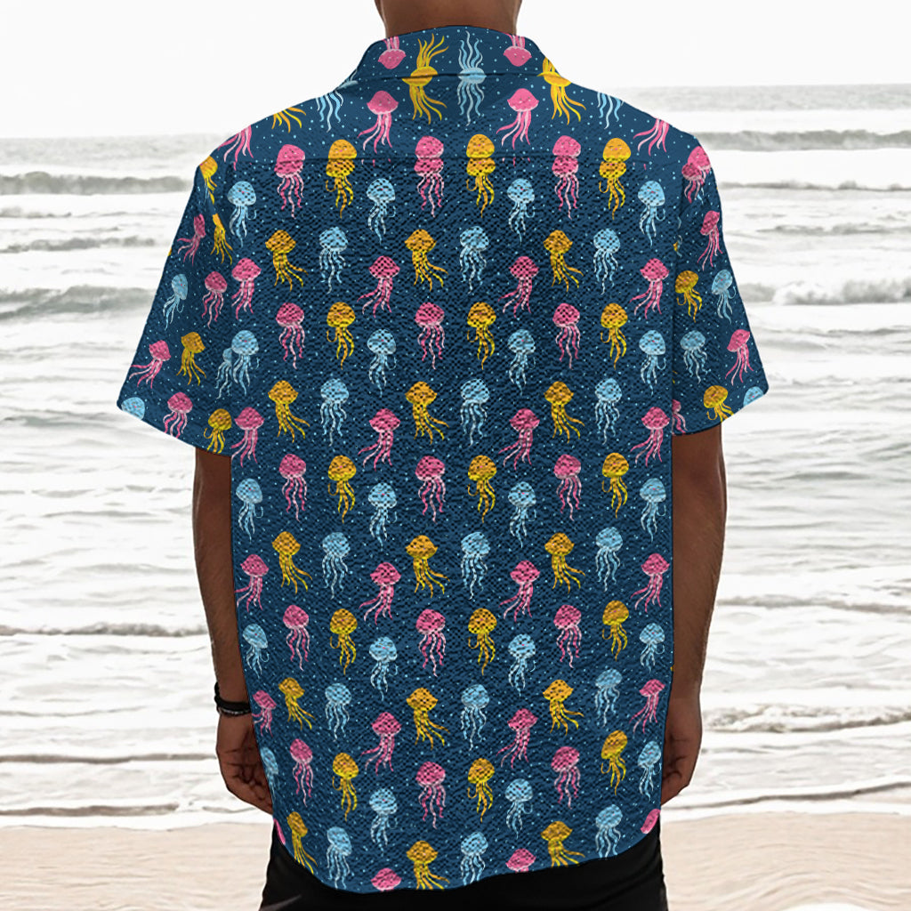 Cute Jellyfish Pattern Print Textured Short Sleeve Shirt