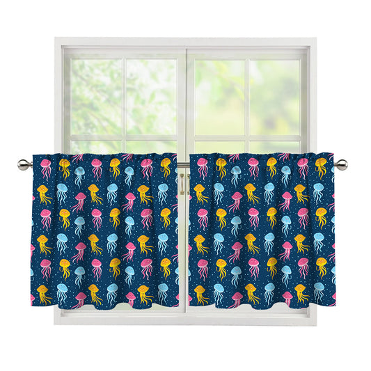 Cute Jellyfish Pattern Print Tier Curtains