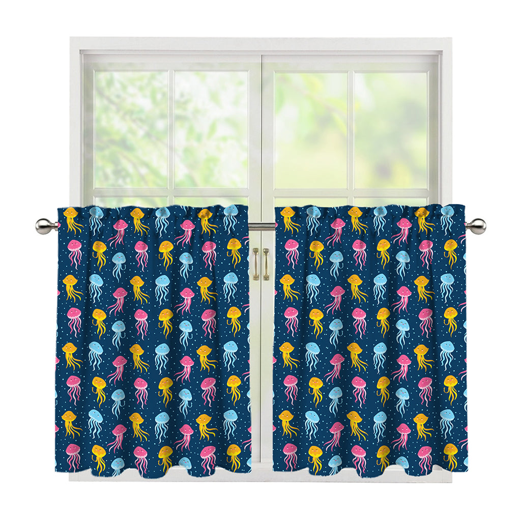 Cute Jellyfish Pattern Print Tier Curtains