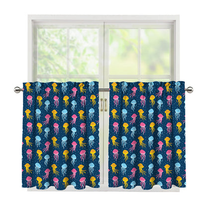 Cute Jellyfish Pattern Print Tier Curtains