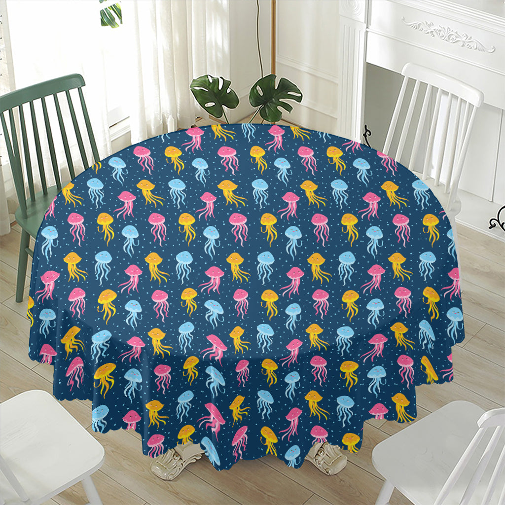 Cute Jellyfish Pattern Print Waterproof Round Tablecloth
