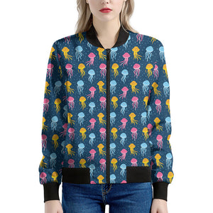 Cute Jellyfish Pattern Print Women's Bomber Jacket