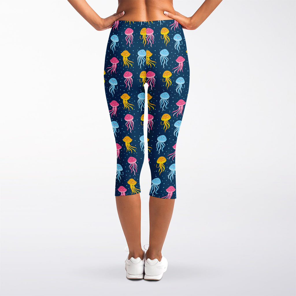 Cute Jellyfish Pattern Print Women's Capri Leggings