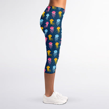 Cute Jellyfish Pattern Print Women's Capri Leggings
