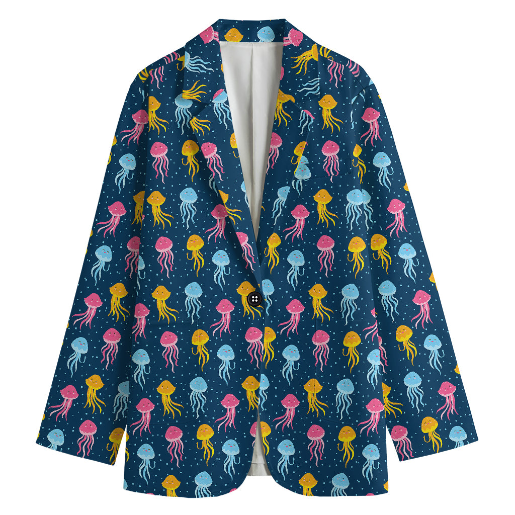 Cute Jellyfish Pattern Print Women's Cotton Blazer