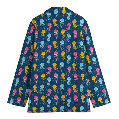 Cute Jellyfish Pattern Print Women's Cotton Blazer