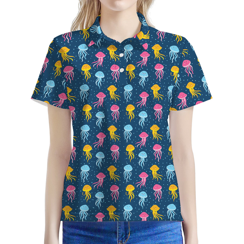 Cute Jellyfish Pattern Print Women's Polo Shirt