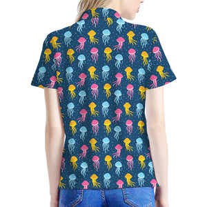 Cute Jellyfish Pattern Print Women's Polo Shirt