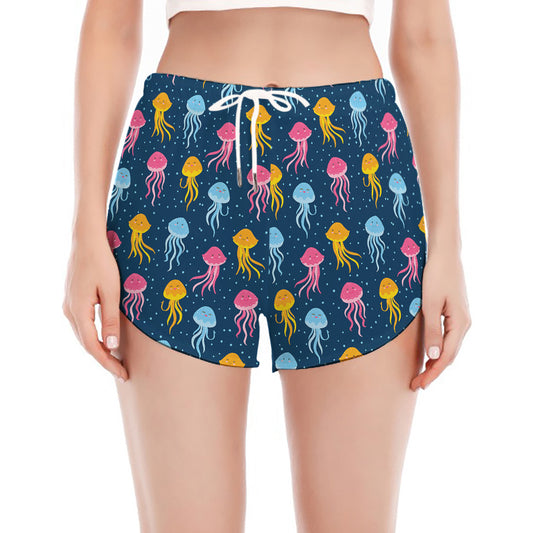 Cute Jellyfish Pattern Print Women's Split Running Shorts