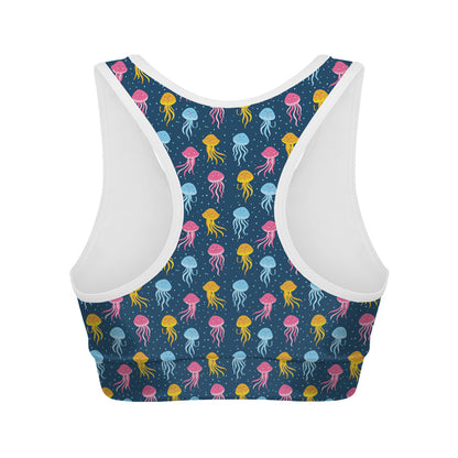 Cute Jellyfish Pattern Print Women's Sports Bra