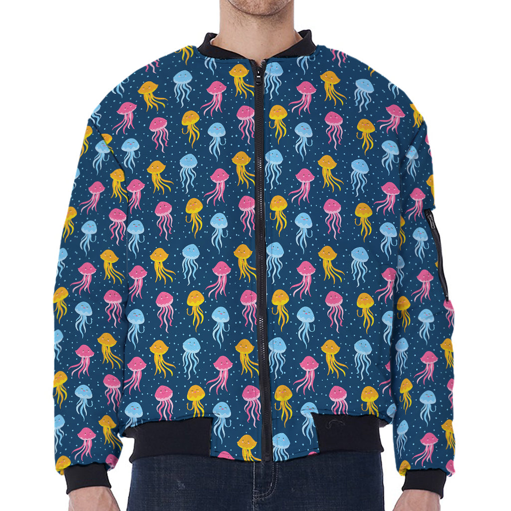 Cute Jellyfish Pattern Print Zip Sleeve Bomber Jacket