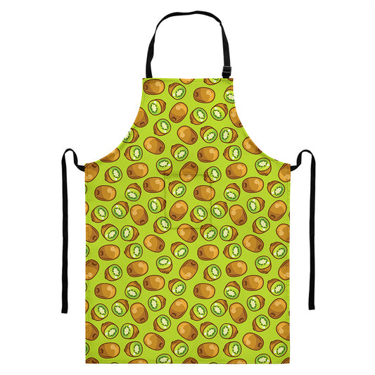 Cute Kiwi Pattern Print Bib Apron With Pocket