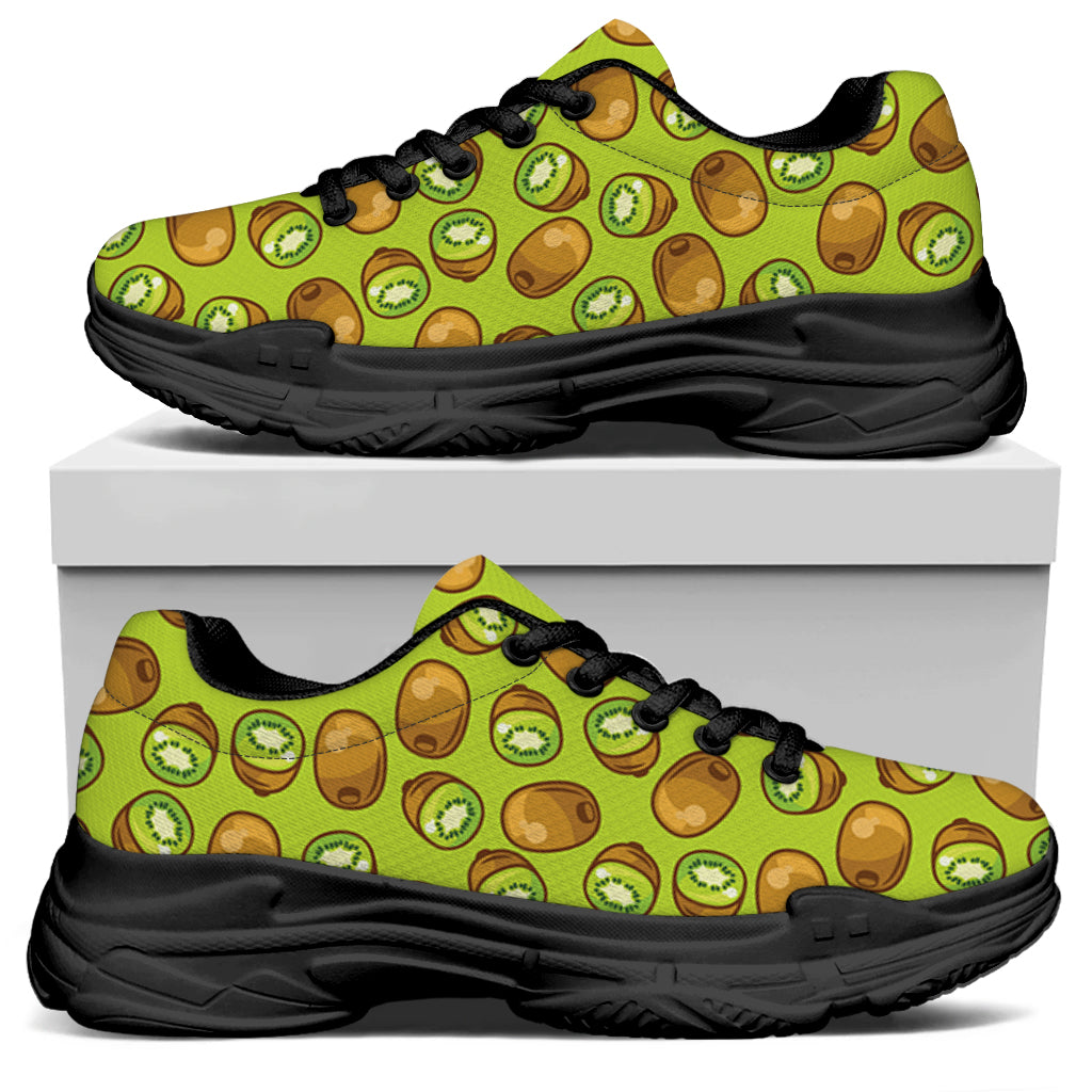 Cute Kiwi Pattern Print Black Chunky Shoes