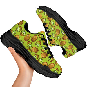 Cute Kiwi Pattern Print Black Chunky Shoes