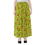 Cute Kiwi Pattern Print Chiffon Maxi Skirt