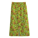Cute Kiwi Pattern Print Cotton Front Slit Maxi Skirt