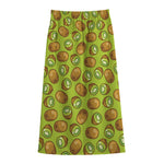 Cute Kiwi Pattern Print Cotton Front Slit Maxi Skirt