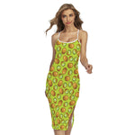 Cute Kiwi Pattern Print Cross Back Cami Dress
